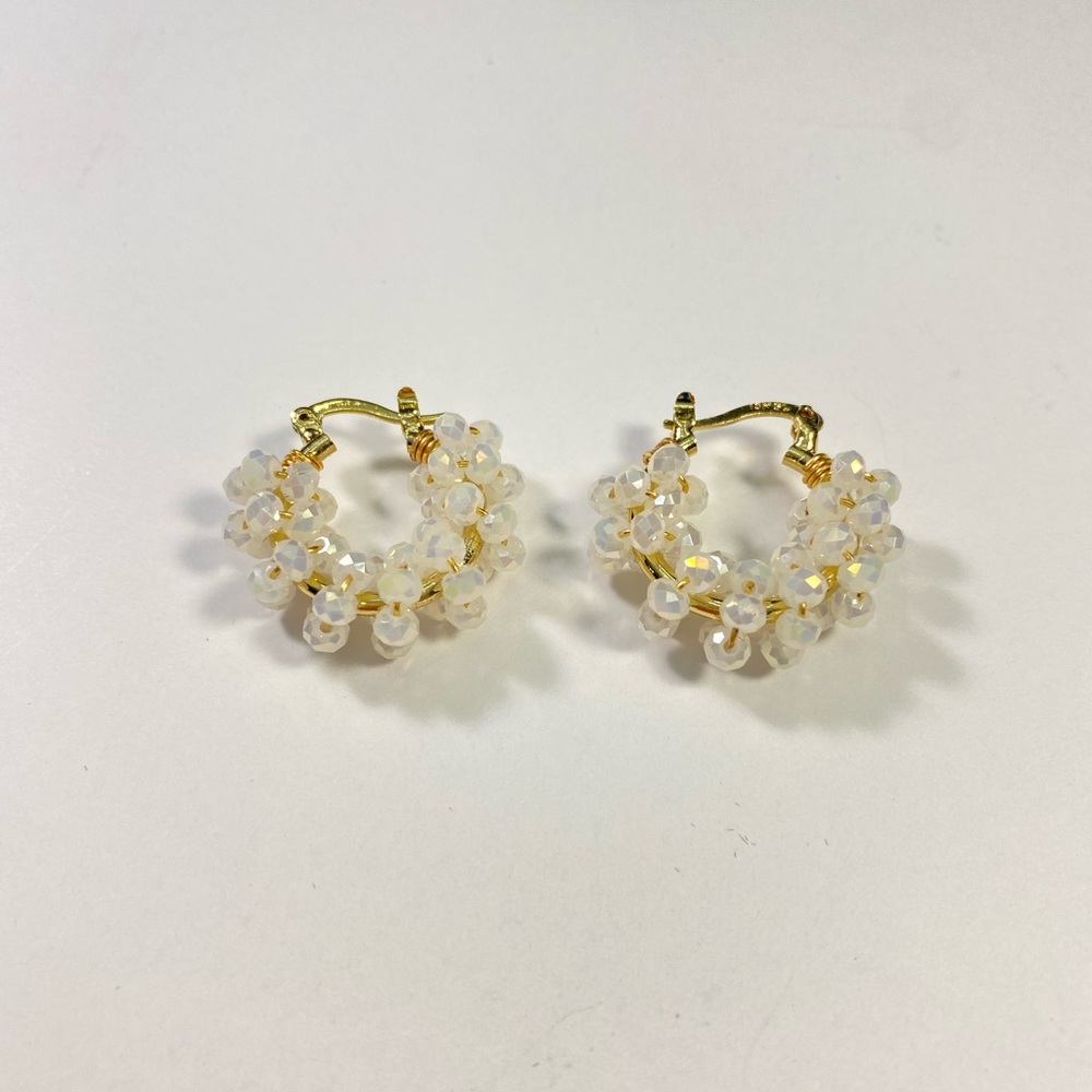 Beautiful White Beaded Small Hoop Earrings